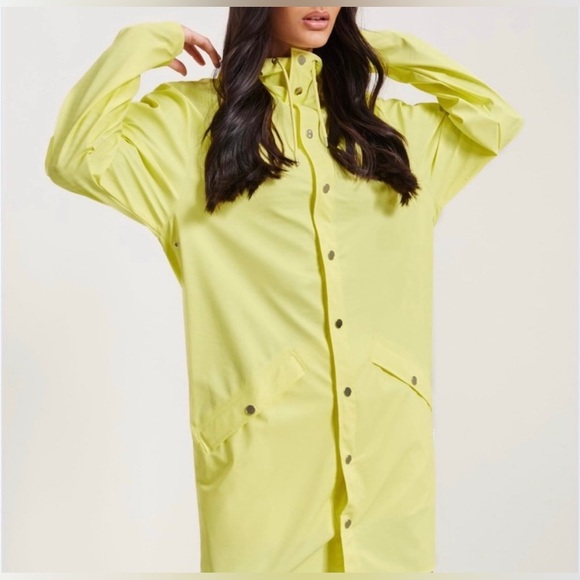 NWT Rains Long Jacket In Straw Yellow - Picture 2 of 8